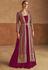 Embroidered Georgette Gown with Jacket in Pink