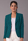 Embroidered Georgette Jacket in Teal Blue