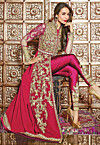 Embroidered Georgette Jacket Style Abaya Suit in Fuchsia