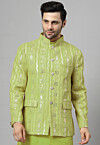 Embroidered Georgette Jodhpuri Jacket in Light Olive Green