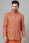 Embroidered Georgette Jodhpuri Jacket in Rust