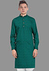 Embroidered Georgette Kurta in Dark Green