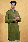 Embroidered Georgette Kurta in Olive Green