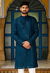 Embroidered Georgette Kurta in Teal Blue