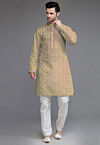 Embroidered Georgette Kurta Set in Beige