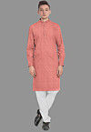 Embroidered Georgette Kurta Set in Dark Peach