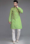 Embroidered Georgette Kurta Set in Green