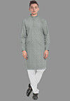 Embroidered Georgette Kurta Set in Grey