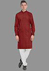 Embroidered Georgette Kurta Set in Maroon