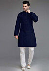 Embroidered Georgette Kurta Set in Navy Blue