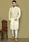 Embroidered Georgette Kurta Set in Off White