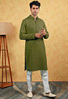 Embroidered Georgette Kurta Set in Olive Green