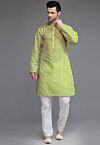 Embroidered Georgette Kurta Set in Olive Green