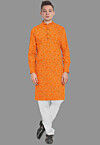 Embroidered Georgette Kurta Set in Orange