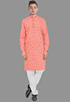 Embroidered Georgette Kurta Set in Peach