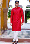 Embroidered Georgette Kurta Set in Red