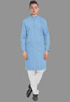 Embroidered Georgette Kurta Set in Sky Blue
