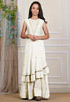 Embroidered Georgette Layered Gown in Off White
