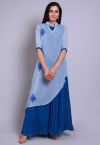 Embroidered Georgette Layered Kurta Set in Blue