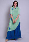 Embroidered Georgette Layered Kurta Set in Sea Green and Teal Blue