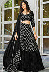 Embroidered Georgette Ruffled Lehenga in Black