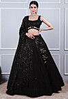 Embroidered Georgette Lehenga in Black