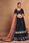 Embroidered Georgette Lehenga in Black
