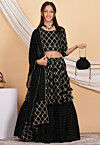 Embroidered Georgette Lehenga in Black