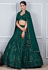 Embroidered Georgette Lehenga in Dark Teal Green