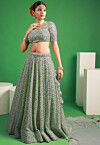 Embroidered Georgette Lehenga in Dusty Green