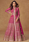 Embroidered Georgette Lehenga in Fuchsia