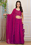Embroidered Georgette Lehenga in Fuchsia