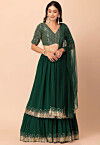 Embroidered Georgette Lehenga in Green