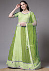 Embroidered Georgette Lehenga in Green