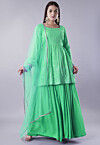 Embroidered Georgette Lehenga in Green