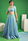 Embroidered Georgette Lehenga in Light Blue