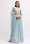 Embroidered Georgette Lehenga in Light Blue