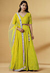 Embroidered Georgette Lehenga in Light Green
