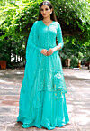 Embroidered Georgette Lehenga in Light Turquoise