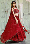 Maroon Georgette Jacquard Lehenga Embroidered Blouse & Handwork Dupatta Ensemble main image 1