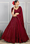 Embroidered Georgette Lehenga in Maroon
