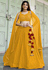 Embroidered Georgette Lehenga in Mustard