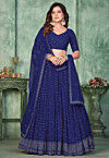 Embroidered Georgette Lehenga in Navy Blue