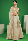 Embroidered Georgette Lehenga in Off White