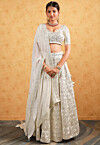 Embroidered Georgette Lehenga in Off-White