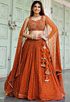 Embroidered Georgette Lehenga in Orange