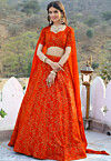 Embroidered Georgette Lehenga in Orange