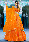 Embroidered Georgette Lehenga in Orange