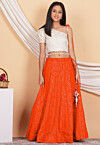 Embroidered Georgette Lehenga in Orange