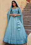 Embroidered Georgette Lehenga in Pastel Blue